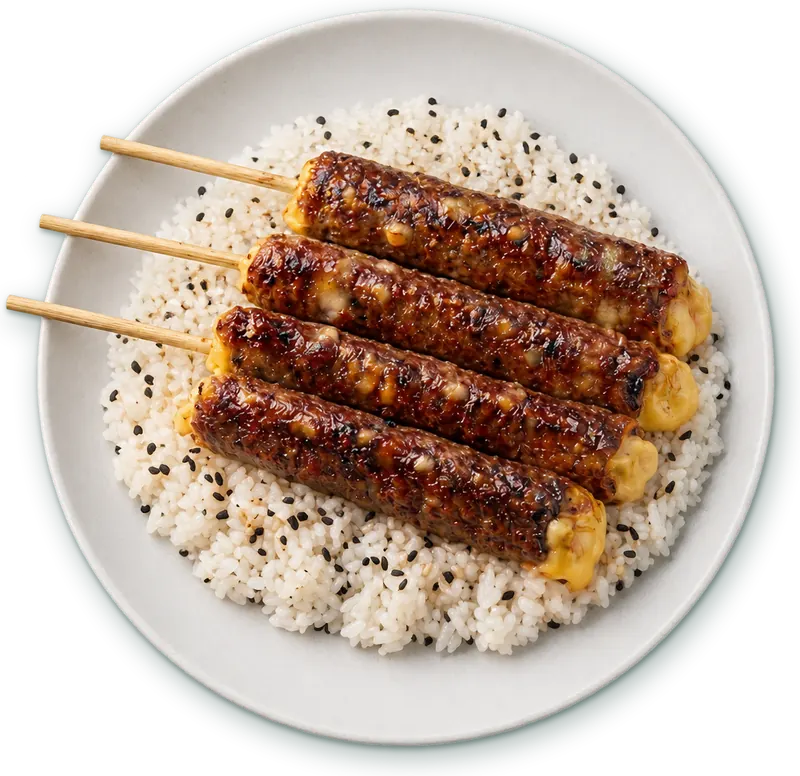 Brochettes bœuf fromage : Bœuf mariné grillé · fromage fondant