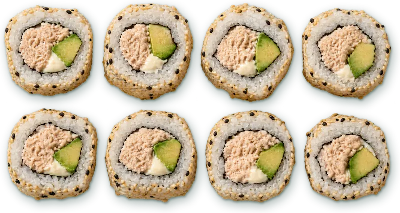 California thon cuit mayo : 8 pièces · thon cuit, avocat, mayonnaise japonaise