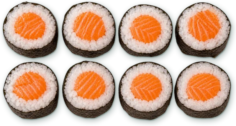 Maki saumon : 8 pièces · saumon, riz vinaigré, algue nori