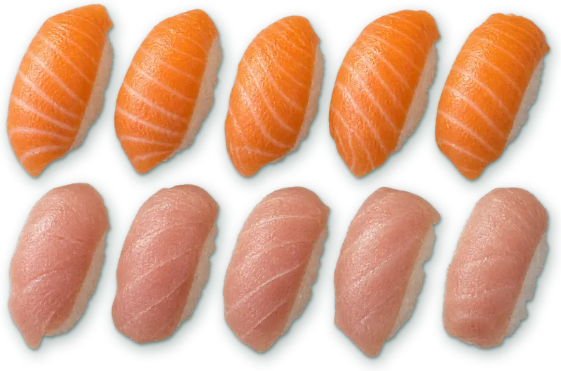 Maxi nigiri sushi duo : Nigiris XXL · saumon, thon, riz vinaigré