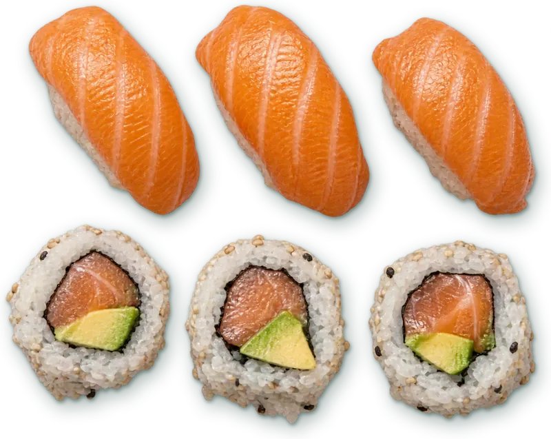 Menu mini Paragon 1 : 3 sushis saumon · 3 california saumon avocat