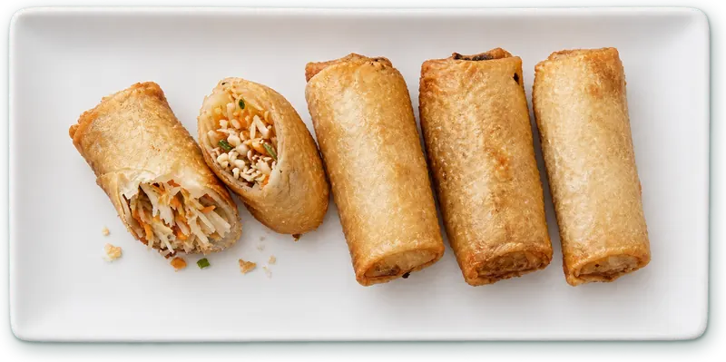Nems poulet : Poulet émincé · vermicelles de riz, légumes · frits