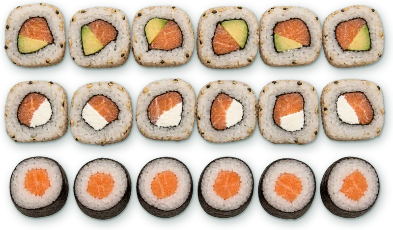 Menu Paragon Set 1 : 6 california saumon avocat · 6 california saumon cheese · 6 makis saumon