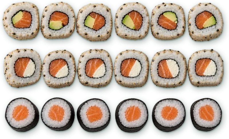 Menu Paragon Set 4 : 6 california saumon avocat · 6 california saumon cheese · 6 makis saumon