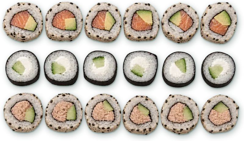 Menu Paragon Set 6 : 6 california saumon avocat · 6 makis concombre cheese · 6 california thon cuit mayo