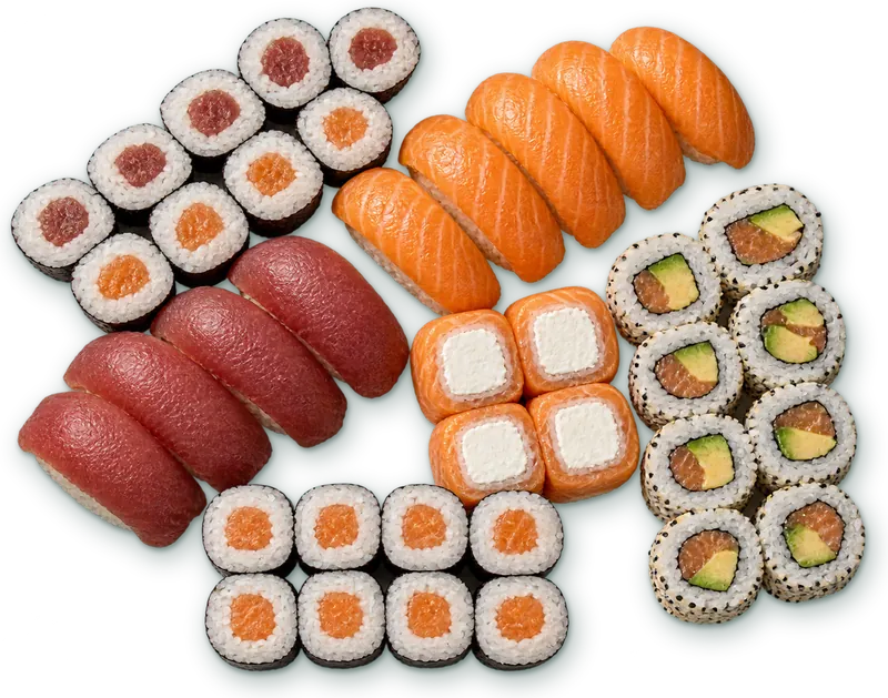Plateau Paragon de 40 pièces : makis au thon, nigiris de thon rouge et de saumon et california rolls
