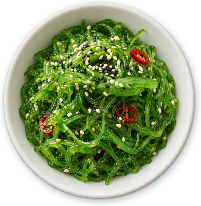 Salade wakame : Algues wakame · vinaigrette sucrée au sésame